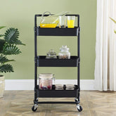 Raft depozitare cu 3 cosuri roti pivotante structura metalica abs 45x35x84 cm negru